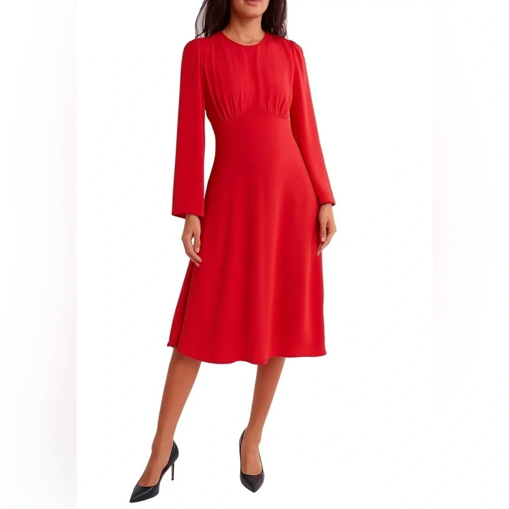 NWT Long Sleeves Modest A-line Red Midi Dress Size XXL